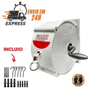 Varal Retratil Parede Recolhível Retrátil Roupa 30mt + Ganchos