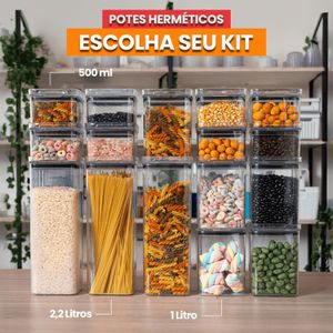 Kit Potes Herméticos Porta Mantimentos Acrílico Empilháveis Quadrado Resistente Cozinha Dispensa