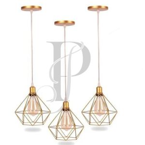 Kit 3 Pendente Aramado Diamante Luminária Lustre Teto Retro Industrial