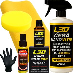 Cera Automotiva L3D Vitrificador Automotivo Aromatizante Premium Em Spray Flanela e Aplicador