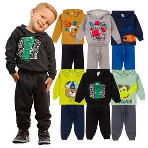 Kit 4 Peças Conjunto Moletom Infantil Menino Masculino Inverno Com Capuz Outono