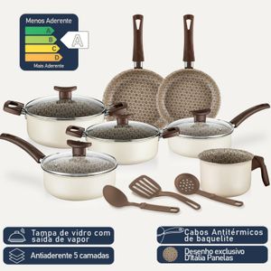 Jogo Conjunto De Panelas D'Itália 10 Peças Disegno Teflon Antiaderente Tampa De Vidro