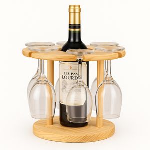 Adega Suporte de taças e Vinho ou Espumante para Mesa Em Madeira Maciça de Pinus