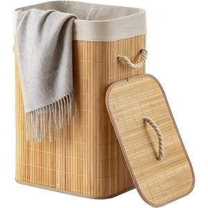 Cesto De Roupa Suja Bambu Dobravel Organizador Forrado Banheiro 60cm Grande Cesto Retangular