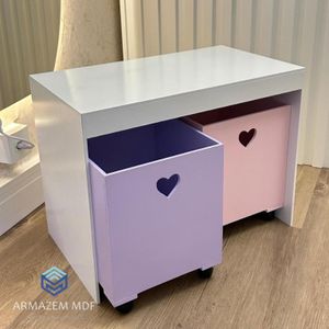 Organizador de Brinquedos Bancada Infantil 2 Gavetas Com Rodinhas em MDF
