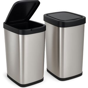 Kit Até 2 Lixeiras Cesto 09 Litros Inox Com Tampa Click Label Lixeira Escritório Lixeira Banheiro Chique