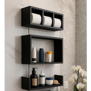 Kit 3 Nichos triplos Prateleiras para Banheiro Organizador  em Preto ou Branco 100% Mdf