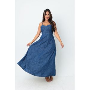 Vestido feminino longo  jeans  com alça regulável