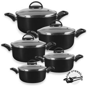 Jogo de Panelas Elegante Antiaderente Teflon 5 Peças Tampa Vidro