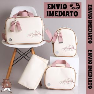 Bolsa Maternidade kit com 4 Peças impermeável Bordado Menina/Menino trocador