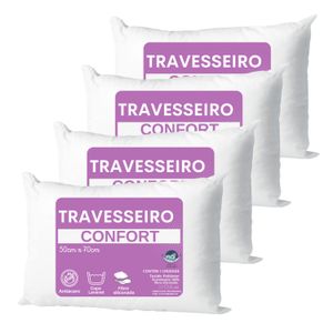 Kit 4 UNIDADES Travesseiros 50x70cm Fibra Antialérgico Linha Premium