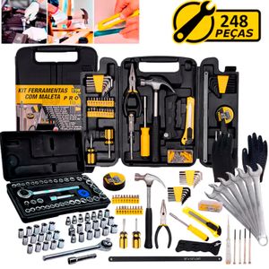 Kit Jogo Ferramentas 248 Peças Maleta Serviço Gerais Soquetes Chaves Combinada Luva Pigmentada