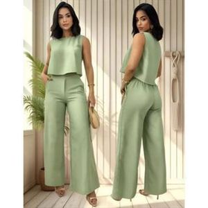 Conjunto Pantalona em Linho Calça e Regata Social Elegante Moda Casual Feminino