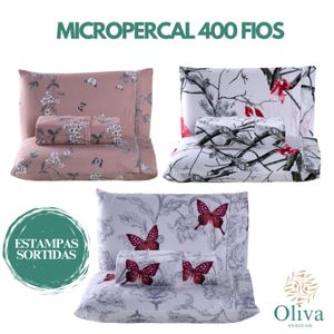 Jogo de Cama Lençol Casal Queen 3 Peças Micropercal 400 Fios detalhe em Ponto Palito na Fronha
