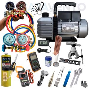 Kit Ferramentas P/ Refrigeração Ar Condicionado, 2 Manifolds c/ 33 pçs