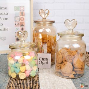 Pote de Vidro Hermético Âmbar Transparente Coração Decor Afeto Porta Mantimentos Decorativo Cozinha