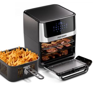 Air Fryer Digital Novoon 12L - Fritadeira Elétrica Sem Óleo Preta Inox com Tampa de Vidro 127v/220v