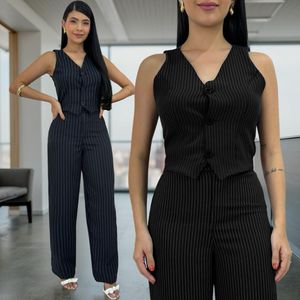 CONJUNTO ALFAIATARIA FEMINIMO COM CALÇA E COLETE RISCA DE GIZ ELEGANTE SOCIAL