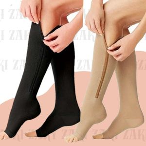 Par Meia Média Compressão Varizes Pernas Cansadas Inchaço Dores 3/4 Zíper 20-30 Mmhg Compressão Unissex
