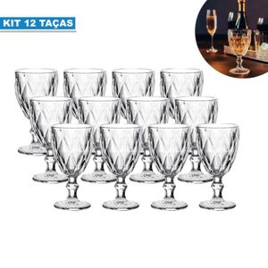 Jogo De 12 Taças De Vidro Diamond Transparente 340ml