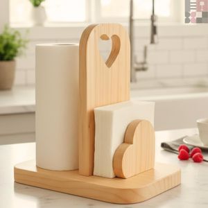 Porta Papel Toalha e Guardanapo Coração em Madeira Pinus Cozinha Grande