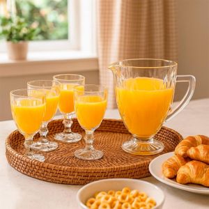 Jogo de Jarra Diamante 1,2L + 4 Taças Cristal Ecológico 330ml Transparente - Bela Flor