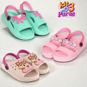 Kit 3 Pares Papete Sandália Infantil Menina Confortável Anatômica