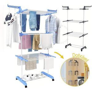 Varal De Chão Torre 3 Andares Retrátil Compacto, Dobrável e com Rodinhas