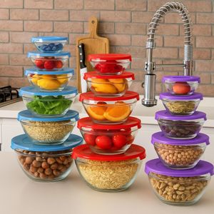 Conjunto 5 Potes de Vidro Hermeticos com Tampa Armazenamento de Alimentos Utensilios de Cozinha