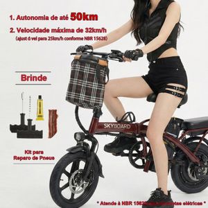 Bicicleta elétrica dobrável  Bivolt 48V/15aH com autonomia até 50km, farol dianteiro LED e suporte para carregar celular