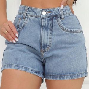 Short Jeans Feminino Marmorizado Sem Lycra Cintura Alta com Bolsos Compridinho Soltinho Confortável