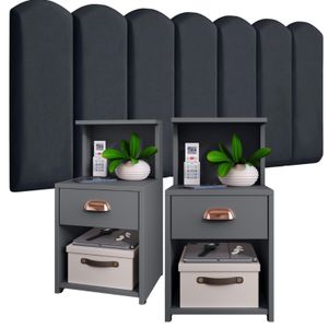 Conjunto de Cabeceiras em Módulos NÚVEM com 1 kit Mesa de Cabeceira CLÉO com 1 Gaveta e Prateleira - Cores