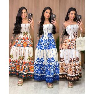 Vestido Longo Tomara que Caia Con Elastex Estampado Cores De Verão