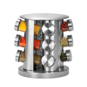 Porta Temperos e Condimentos Giratório de Inox com 12 Potes | Base 360º | Potes de Vidro | Organização para Cozinha