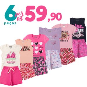 Kit 6 Peças de Roupas Infantil Menina Verão
