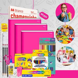 Kit Material Escolar Econômico Volta As Aulas 60 peças Ensino Fundamental Faber Acrilex Chamequinho