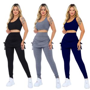 Conjunto Feminino Top + Calça Leg Saia Tapa Bumbum Suplex Academia Musculação Academia Plus Size