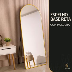 Espelho Base Reta Corpo Inteiro 170x70 Com Suporte de Chão Moldura Alumínio Quarto Sala Decorativo