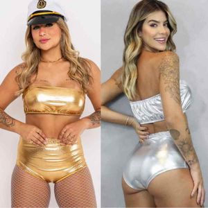 Conjunto Carnaval Metalizado Hot Pants E Top Cropped Fantasia Feminino Pant Festa Envio Imediato