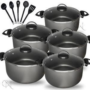 Kit Jogo de Panelas 10 peças Caçarolas Antiaderente Teflon com Tampa Vidro e Utensílios