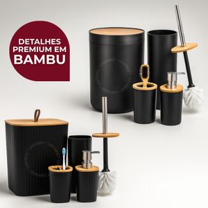 Kit Banheiro Em Bambu Com Lixeira Tampa Detalhes  Luxo