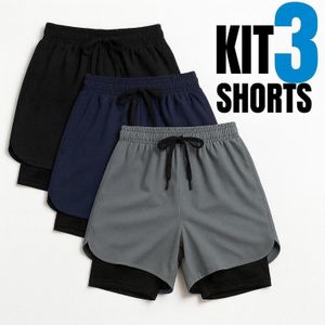 Kit 3 Shorts 2 em 1 Iron Bull Dry Masculino Corrida e Academia com Forro de Compressão