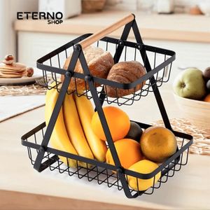 Fruteira de Mesa Aramada Metal 2 Andares Preta Cesta Organizador de Frutas e Legumes para Cozinha
