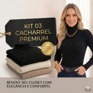 Kit 3 Blusa de Frio Cacharrel Feminina Inverno Blusa Gola Alta Tricot Moda Frio