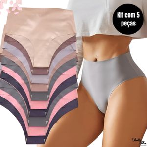Kit 5 Calcinhas Cós Alto Sem Costura Corte a Laser Conforto Não Marca