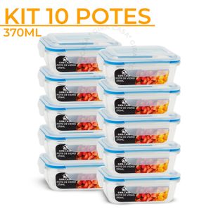 Kit 10 Pote Vidro 370ml Marmita Fitness Tampa Hermética 4 Travas