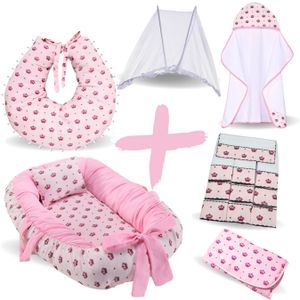 Kit Toalha Bebê + Ninho Redutor de Berço + Almofada + Trocador Portátil + Mosquiteiro Portátil + Toalha Fralda de Boca