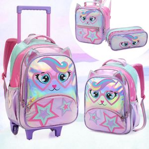 Mochila Escolar Gatinha Estrela Escolar Lancheira e Estojo Bolsa De Rodinha Menina Feminina