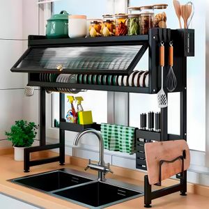 Escorredor De Pratos De Cozinha Suspenso Modular , Organizador , Prateleira Dupla De Asfalto Com Porta 65cm